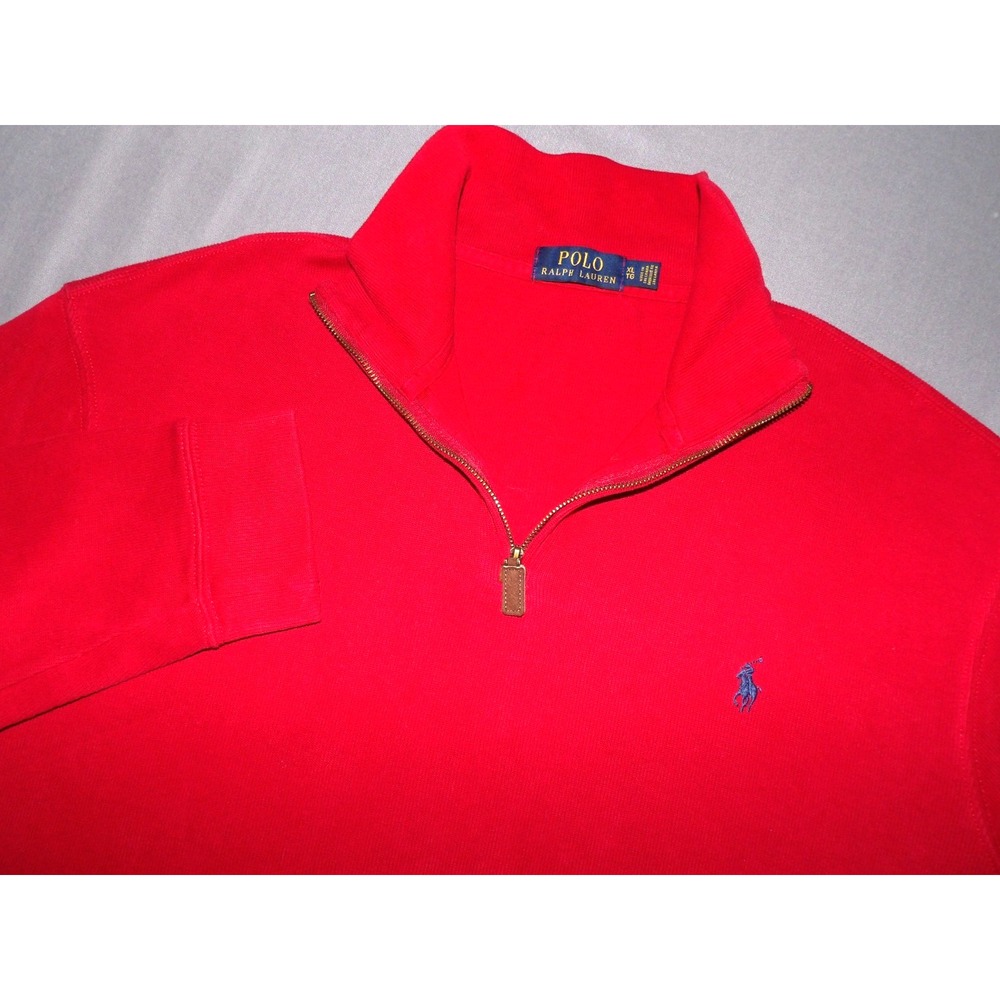 Polo Ralph Lauren Red Knit Cotton Pull Over Collared 1/4 Zip Sweater Men's XL